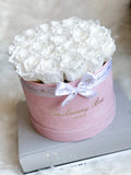 white infinity roses that last for years in a box gift for her birthday anniversary and valentine's day
