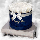 White Eternity Roses In Navy Blue Box | Infinity Roses