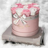 Pink and White Eternity Roses In Pink Box | Infinity Roses