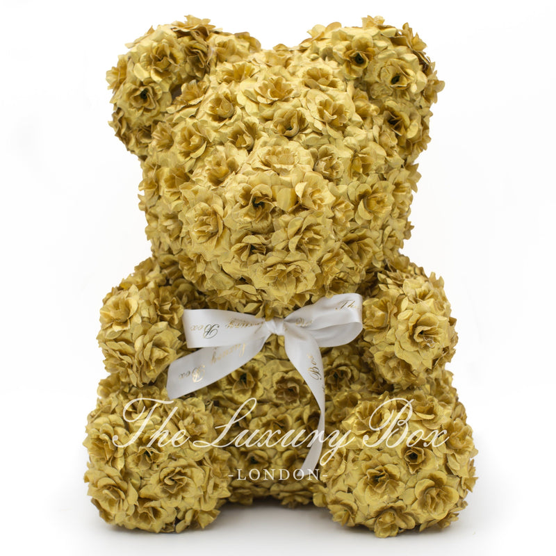 Gold Rose Bear with Ribbon 14 in. - Luxury Box London