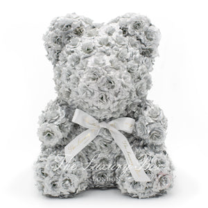 Silver Rose Bear with Ribbon 14 in. - Luxury Box London
