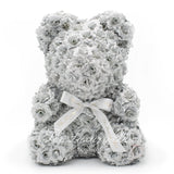 Silver Rose Bear with Ribbon 14 in. - Luxury Box London
