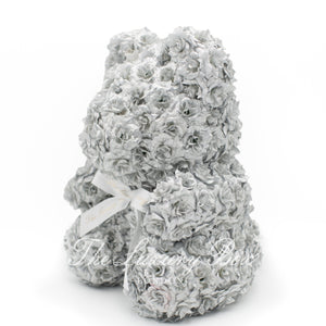 Silver Rose Bear with Ribbon 14 in. - Luxury Box London