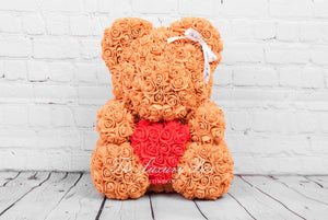 Spectra Yellow Rose Bear with Red Heart 14 in. - Luxury Box London