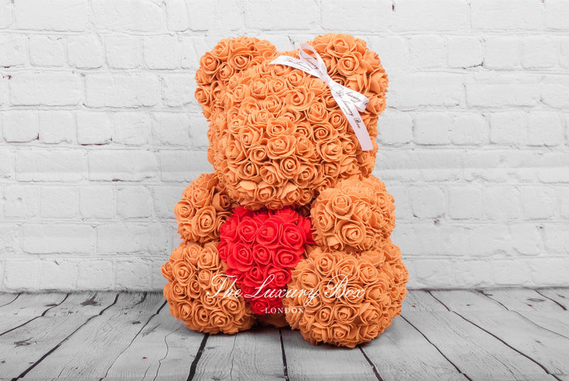 Spectra Yellow Rose Bear with Red Heart 14 in. - Luxury Box London
