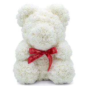 White Rose Bear with Ribbon 14 in. - Luxury Box London