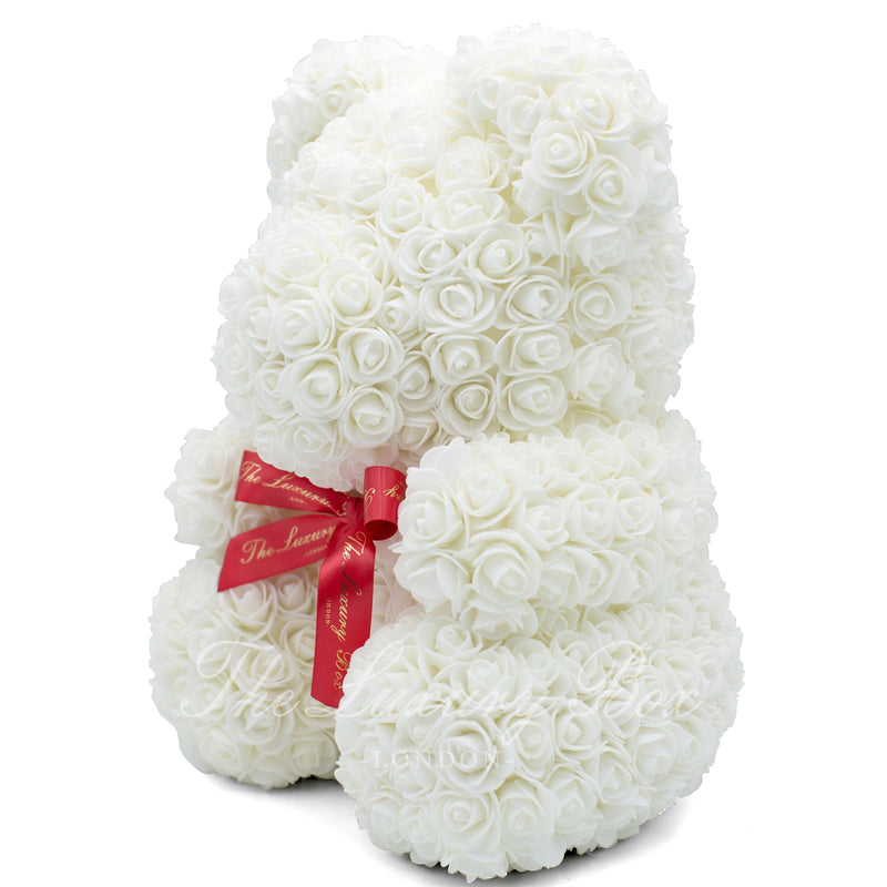 White Rose Bear with Ribbon 14 in. - Luxury Box London