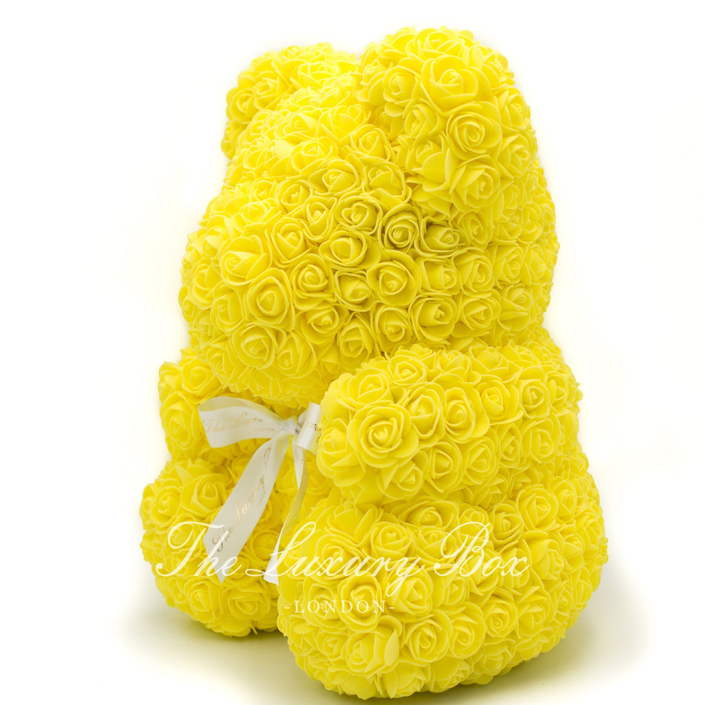 Yellow Rose Bear with Ribbon 14 in. - Luxury Box London