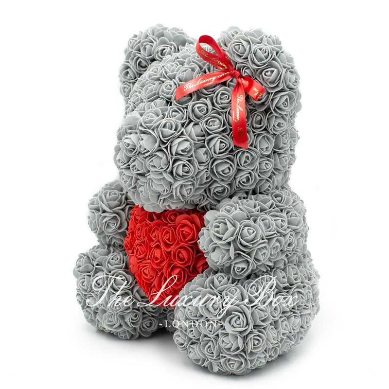 Grey Rose Bear with Heart - The Luxury Box USA