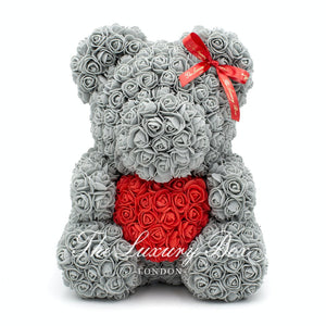 Grey Rose Bear with Heart - The Luxury Box USA