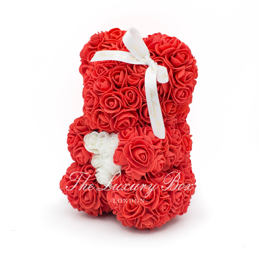 Small Rose Bear - Red With Heart - 10IN. - Luxury Box London