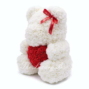 White Rose Bear with Heart - The Luxury Box USA