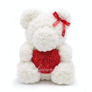 White Rose Bear with Heart - The Luxury Box USA